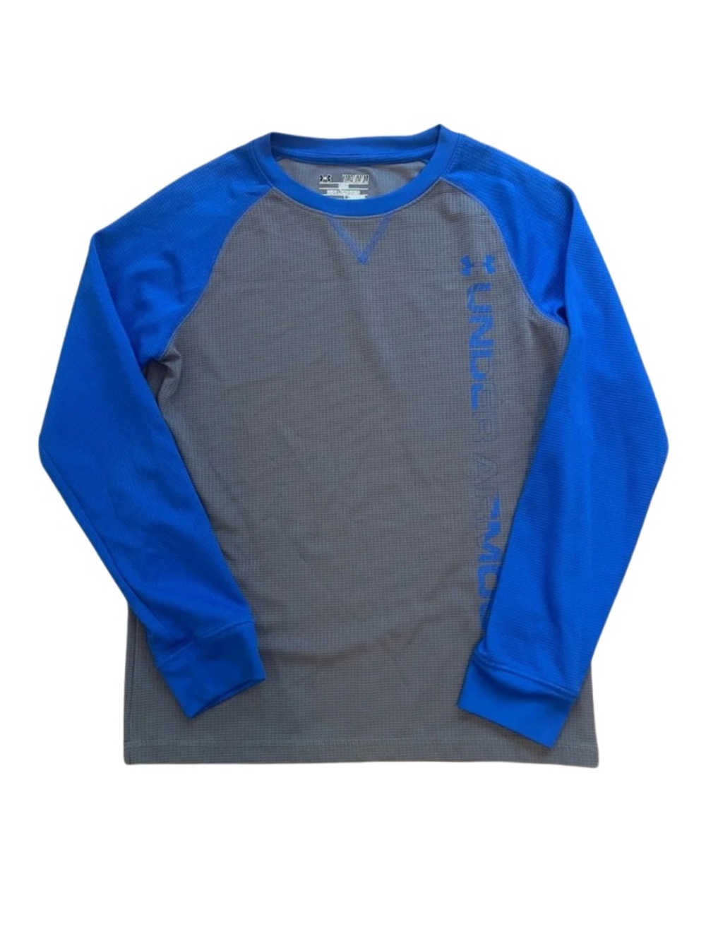 Under Armour Gray Body with Royal Blue Raglan Sleeve I Performance Boys M #0051
